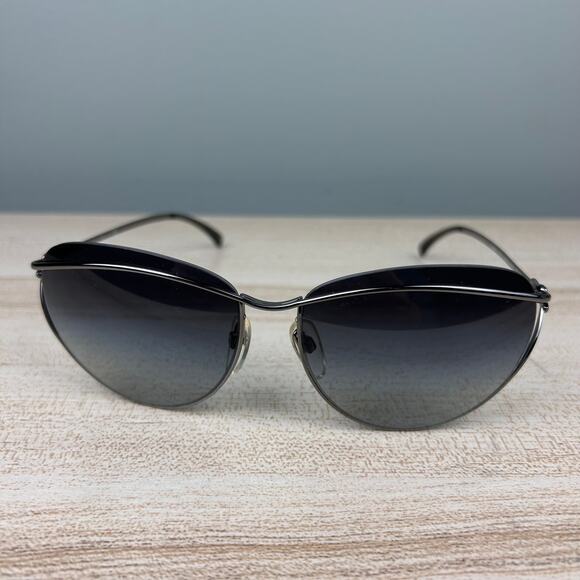 Chanel 4181 Cat Eye Sunglasses Silver Tone Wire Black Aviators Luxury Designer - Picture 1 of 16